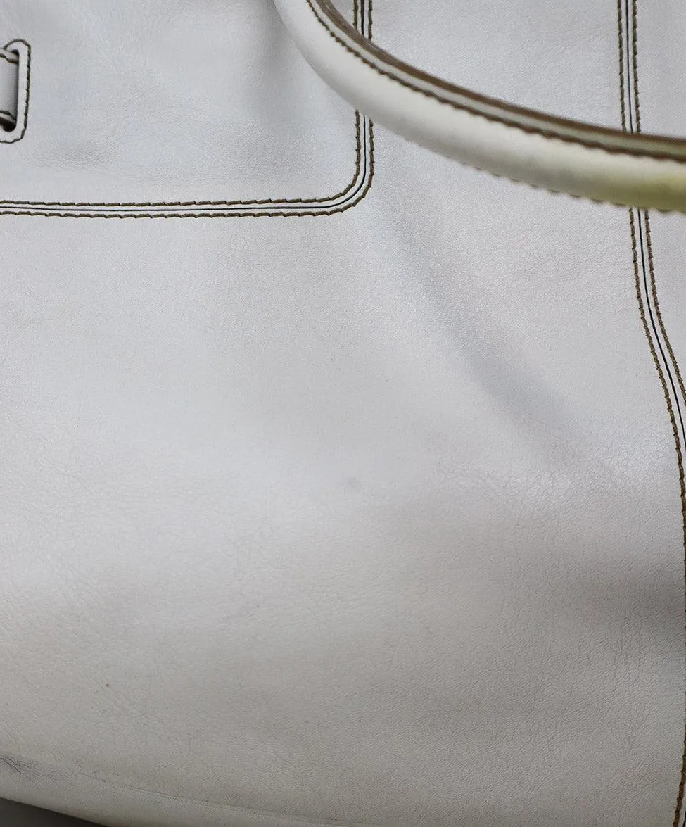 Tod's White Leather Brown Stitching Shoulder Bag