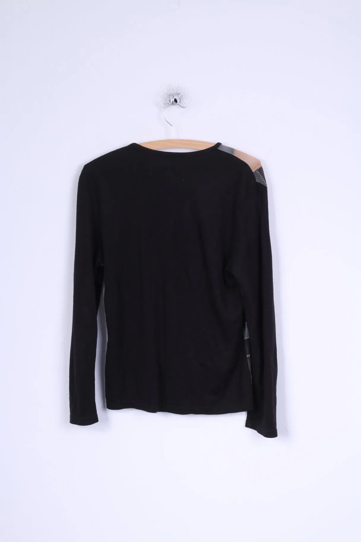 Unkown Womens M Shirt Black Patchwork nStretch Acrylic Wool Blend Top Italy