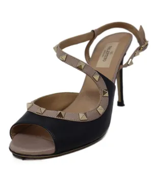 Valentino Black & Pink Leather Studded Heels sz 7.5