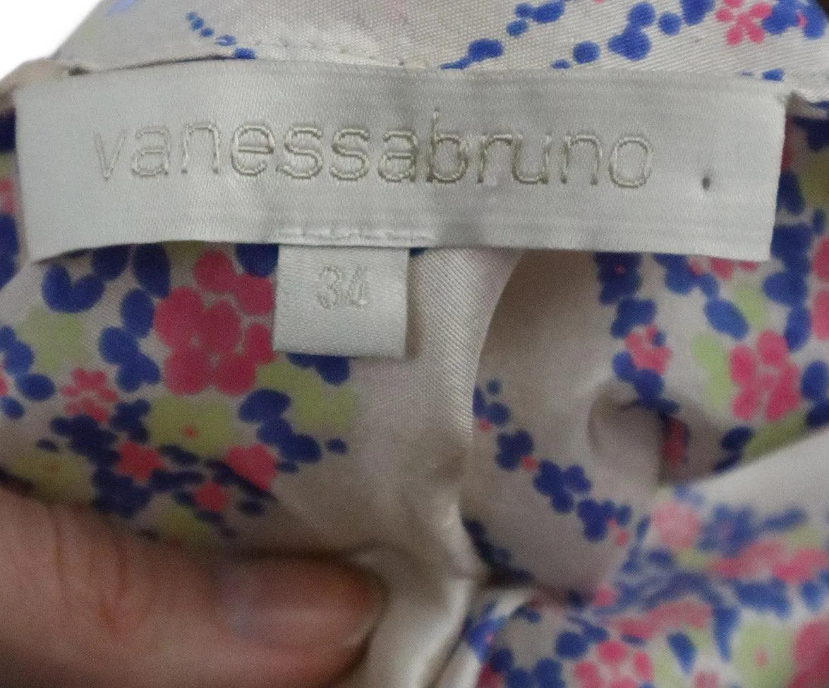 Vanessa Bruno Beige Pink & Blue Print Skirt Set sz 2