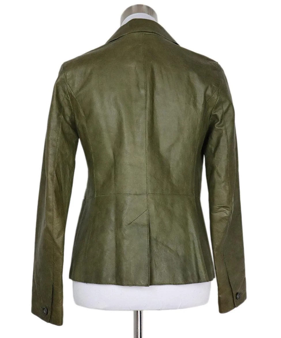 Vince Distressed Leather Olive Green Jacket sz 6