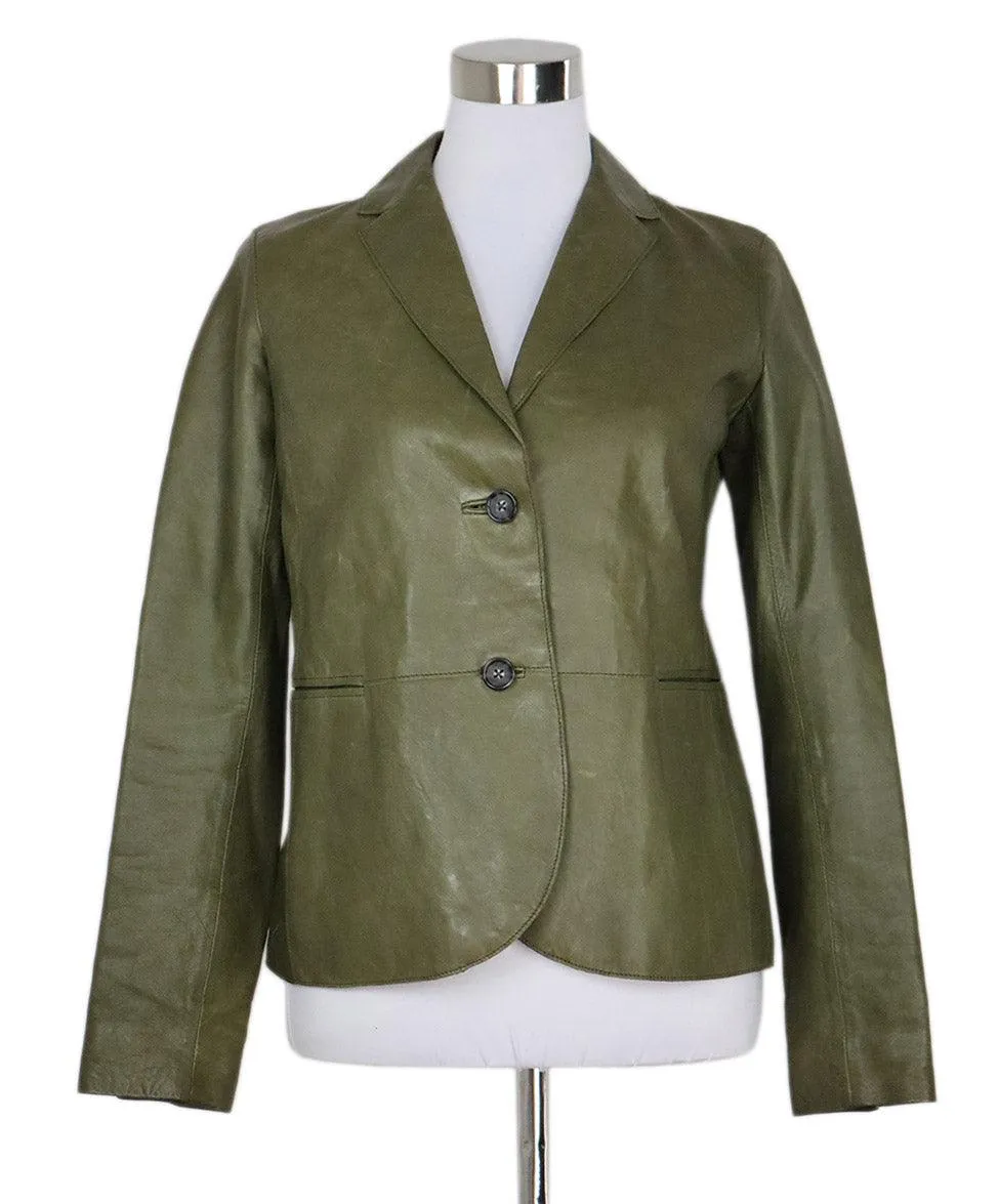 Vince Distressed Leather Olive Green Jacket sz 6