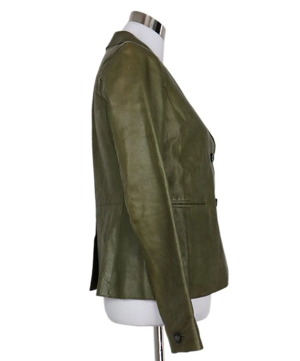 Vince Distressed Leather Olive Green Jacket sz 6