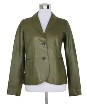 Vince Distressed Leather Olive Green Jacket sz 6