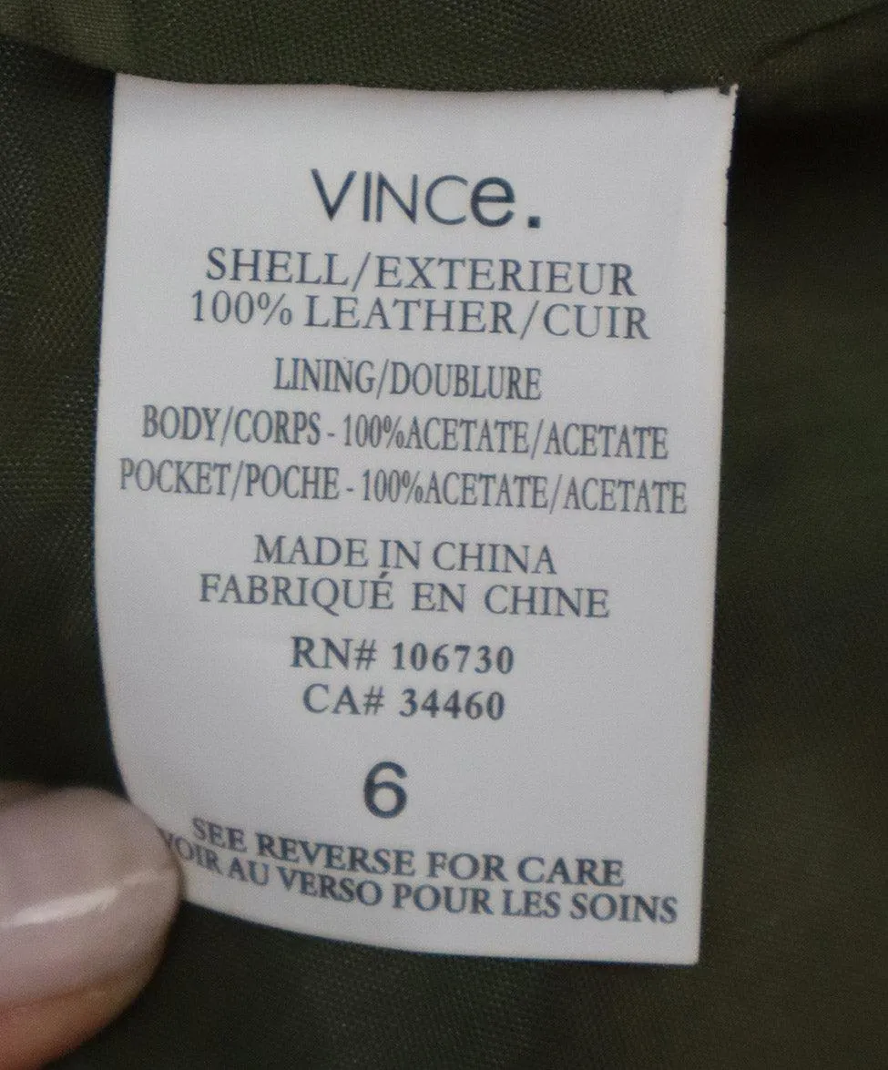 Vince Distressed Leather Olive Green Jacket sz 6