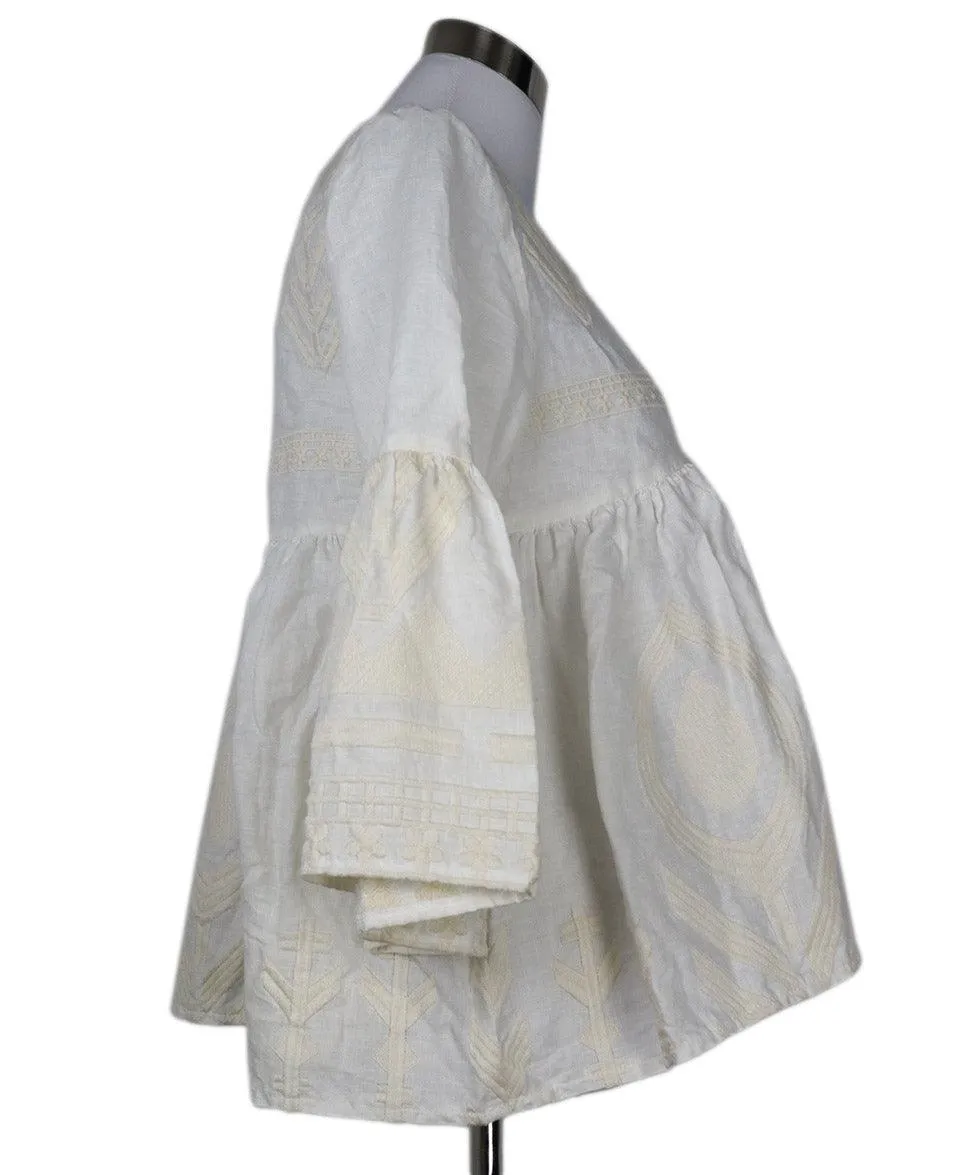 White & Beige Embroidered Cotton Blouse sz 2