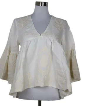 White & Beige Embroidered Cotton Blouse sz 2