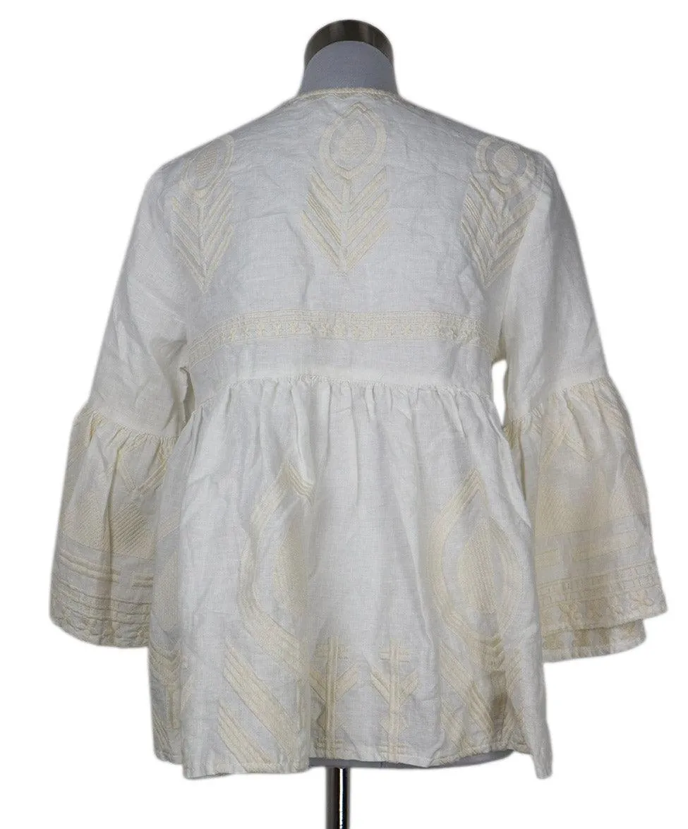 White & Beige Embroidered Cotton Blouse sz 2