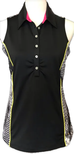 Women's Callaway Black Sleeveless Polo w. Print Inserts Size S MSP$65
