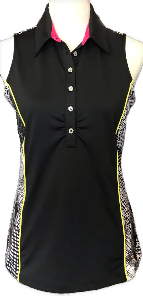 Women's Callaway Black Sleeveless Polo w. Print Inserts Size S MSP$65